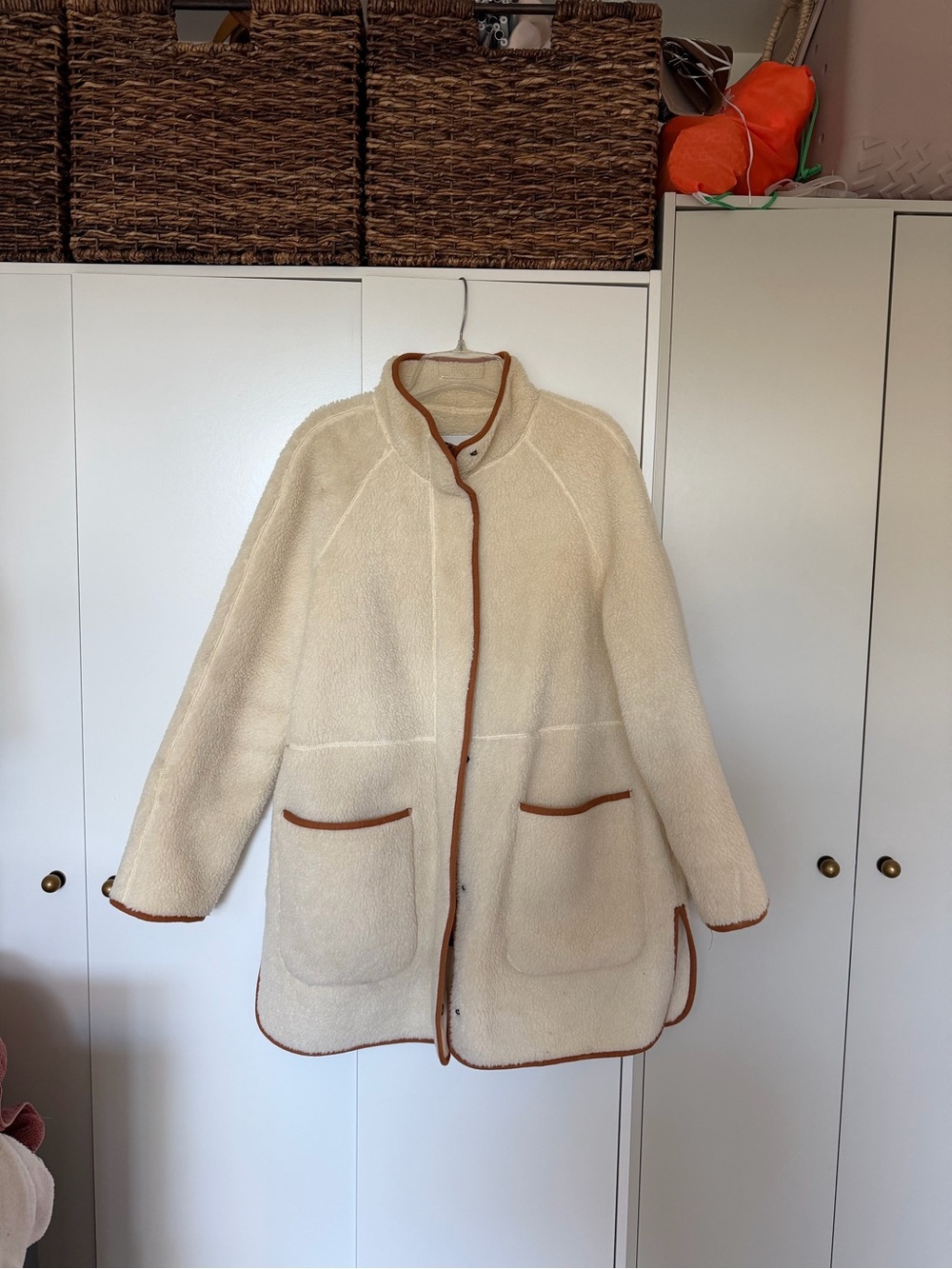Madewell Cream Sherpa Jacket with Brown Trim